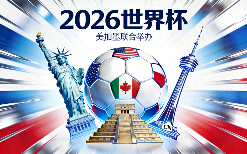 2026世界杯概念图 - 美加墨三国地标与足球融合